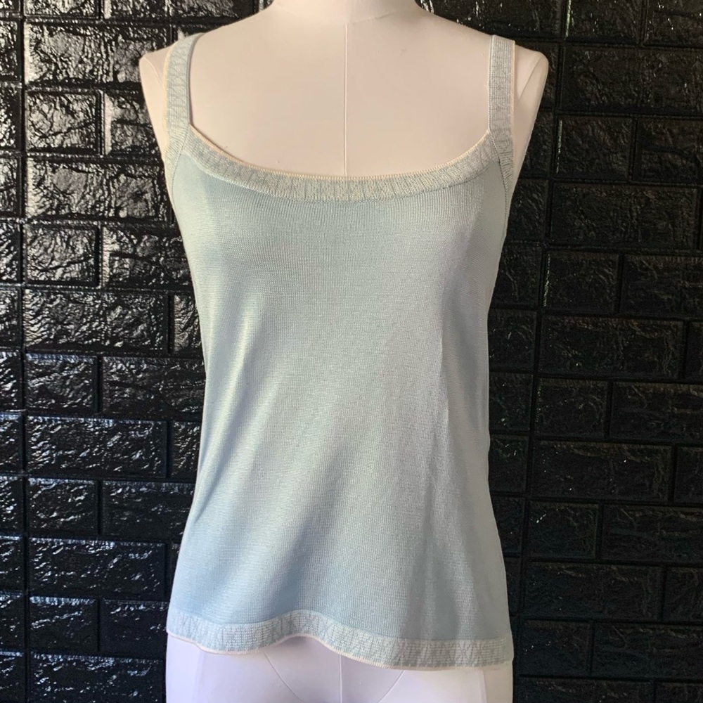 Carolina Herrera Light Blue Silk Knit Tank Top